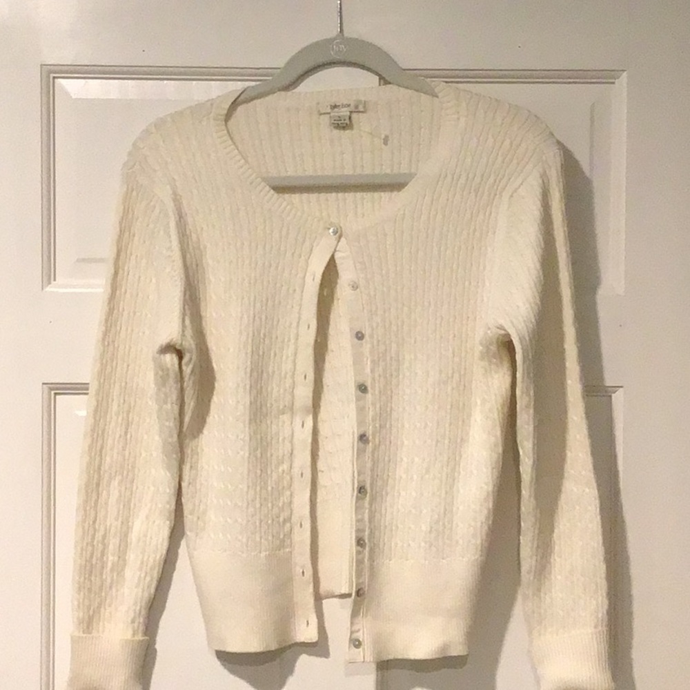 Tyler Boe Cable knit cream colored cardigan